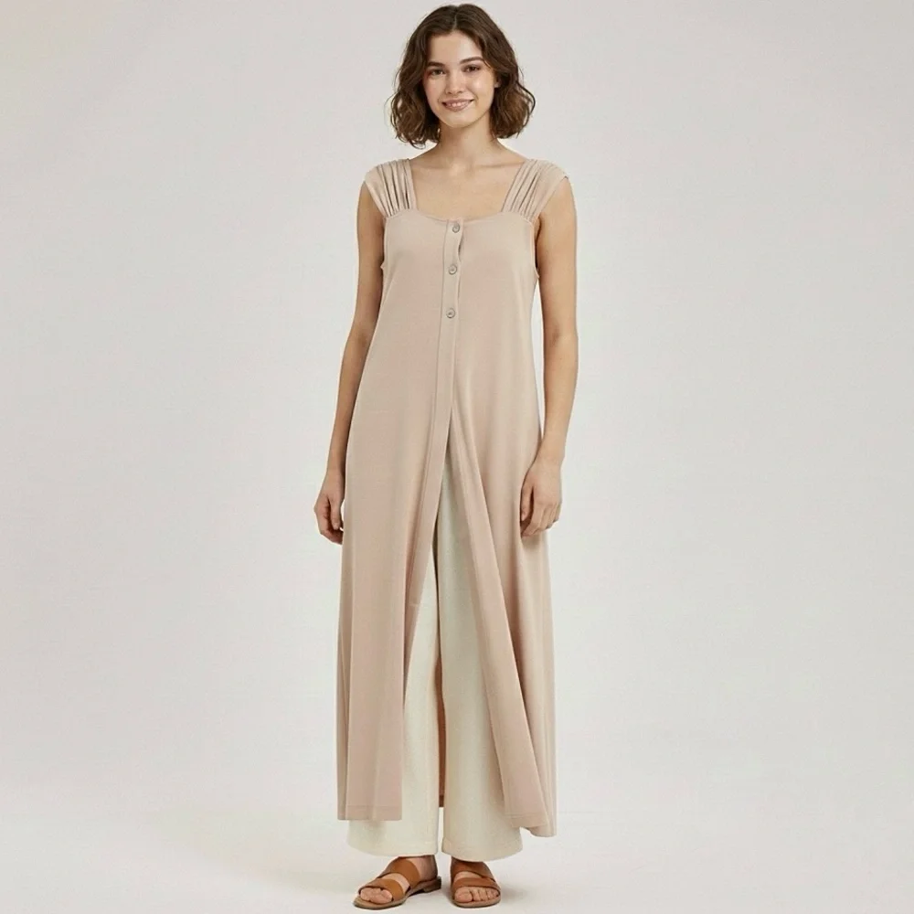 NAP Loungewear Button Open Front Slit Lagenlook Maxi Dress Womens Size Small